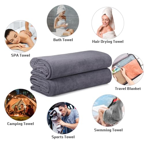 Mixweer PRI-MIXWEER-1896 Oversized Bath Towels Set Of 2, 40 X 80 Inch Giant Bath Sheets Set Dark Gray Microfiber Large Bathroom Towels Jumbo Shower Towels Quick Dry Towel thumb #5