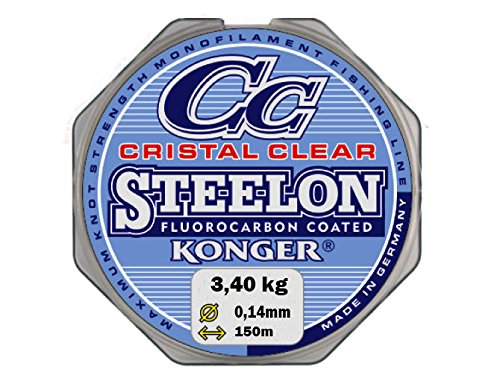 Konger Angelschnur Cristal Clear Fluorocarbon Coated 0,12-0,50mm/150m Monofile Super stark ! (0,05€/m) (0,14mm / 3,40kg)