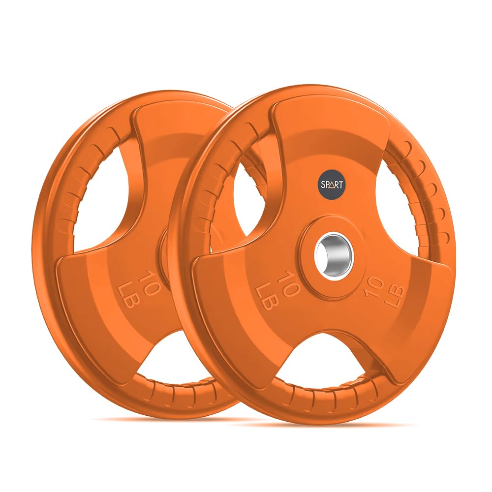 Photo 1 of **ONLY ONE**SPART 2-Inch Color Rubber Coated Olympic Grip Plate in Pairs or Single for Strength Training, Weightlifting and Bodybuilding, Solid Cast Iron Weight Plates for Barbell, 2.5LB/5LB/10LB/25LB/35LB/45LB, Two Years Warranty 10LB PAIR