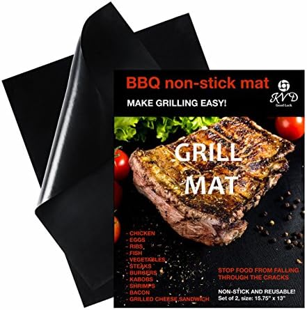 KVD Good Luck Grill Mat-BBQ Grill Mat-Grilling Mat Set of 2 BBQ Grill Mat Heavy Duty Non Stick Reusable-Grilling Mats-16 x 13 Inch-Fat Free Cooking- Open The Way to Healthy Food