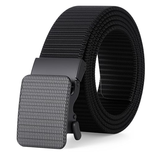 JASGOOD Men’s Ratchet Belt,Heavy-Duty Nylon Web Work Belt with Automatic No-Hole Buckle for Jeans,Golf