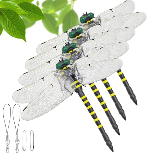 DreMker オニヤンマ 虫除け トンボ模型 19cm 特大 リアル 蚊 蜂 昆虫 虫避け対策 アウトドア キャンプ ハイキング 登山 釣り ベランダに最適 屋外 ベランダ 室内装飾など ストラップ/安全ピン付き 2025新型 (4個セット, 19センチ