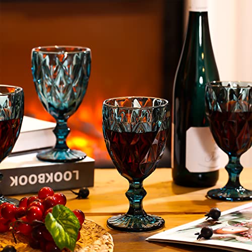Inbagi 12 Pcs Vintage Glass Goblets Wine Glasses Bulks 10 Oz Drinking Glasses Colored Embossed Stemmed Glass Drinkware Juice Glasses Champagne Glasses Suitable For Party Wedding Bars #TOP3