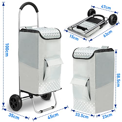 WONSEFOO Einkaufstrolley, Klappbarer bis 50kg Einkaufswagen Wasserdichter 75L Einkaufstasche...