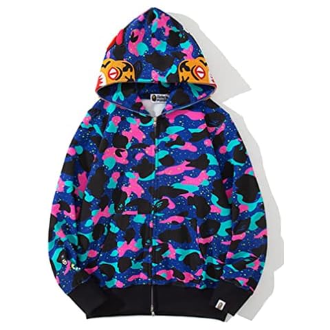 Bape Shark Hoodies 3D Camouflage Colorful Shark Hooded Sweater Men Jacket With Zipper Autumn Winter Top.LHT,blueDS,S1 Cover