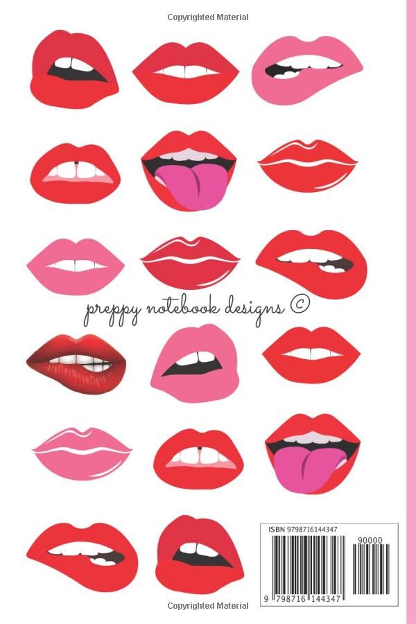 Preppy Notebooks:: Preppy Notebooks: Lips Design in White, Pink and Red - 6 x 9 in Journal, 120 pages of Wide Lined Ruled Paper - Image 2