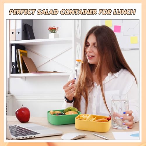 Image of Layhit 2 Pcs Silicone Bento Box for Adults, 27 oz Bento Lunch Container Reusable Food Container for Women Men, Leak Proof Microwave Dishwasher Freezer Safe (3 Compartments,Green,Yellow)