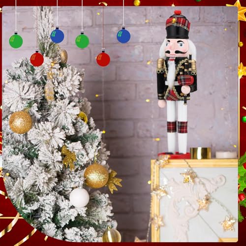 Gejoy 12 in Christmas Nutcrackers Decorations Bagpipe Soldier Wooden Red Black Plush Nutcracker Doll Figures Xmas Holiday Collectible Gifts for Festive Christmas Tree Table Decor