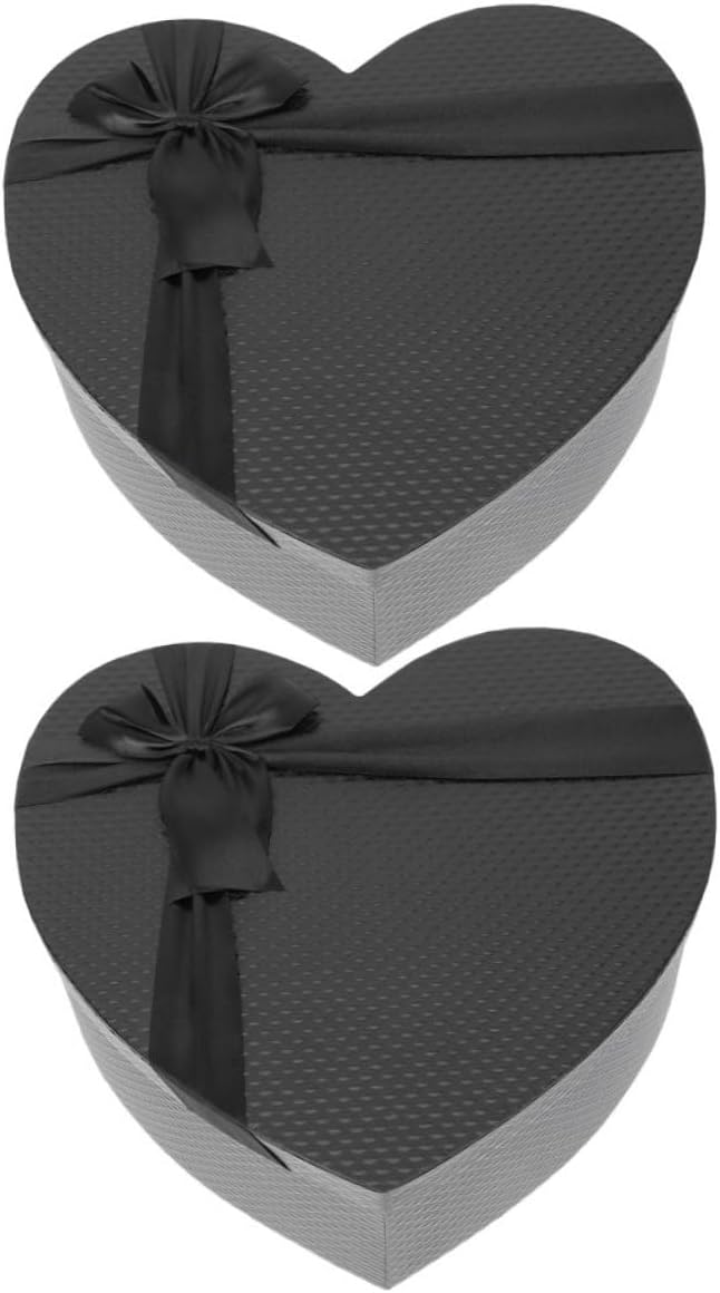 ELEOUTI 2pcs Large Heart Shaped Wrapping Boxes Black Paperboard Party Favor Boxes for Valentine's Day Flower Arrangements and Creative Packaging