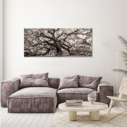 Image of OuElegent Sepia Angel Oak Tree Canvas Wall Art Charleston South Carolina Landscape Picture Artwork Framed Art For Home Living Room Bedroom Decor 20 inchx48 inch (Brown)