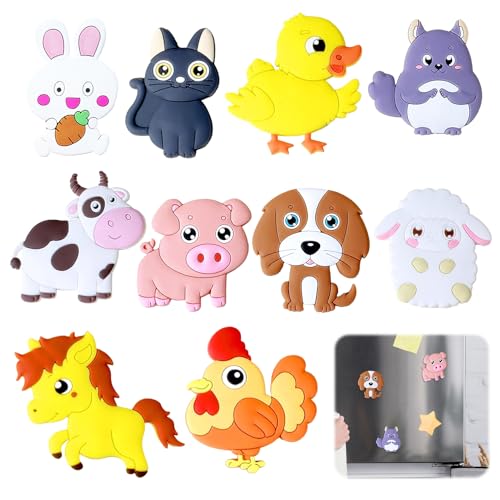 Lot de 10 Animaux Mignons Aimants pour Réfrigérateur, Formes d'Canard e Lapin, Aimants de Réfrigérateur 3D Amusants, Décoration pour Maison, École et Bureau