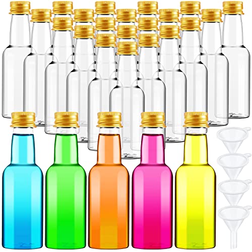 Zubebe 200 Pcs Mini Liquor Bottles 1.7 Oz Plastic Empty Spirit Bottle With Screw Cap Mini Wine Bottles Hot Sauce Bottles Shot Bottles With Caps Liquid Funnel Easy Pouring Party (Gold) #TOP18