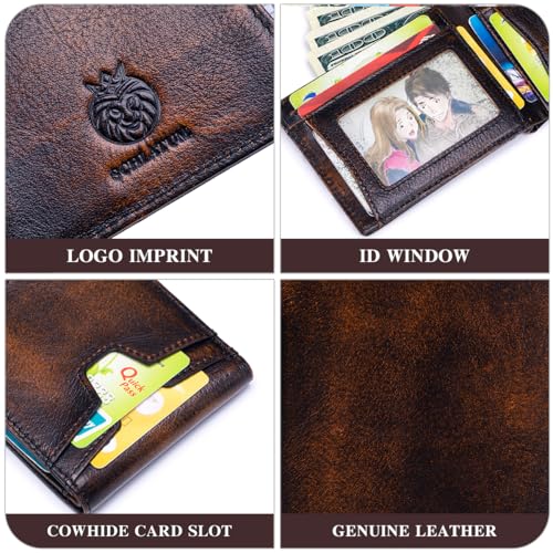 Image of Front Pocket Wallet for Men Slim Lightweight RFID Blocking Genuine Leather Bifold Thin Wallet with 10 Card Slots, Antiqued