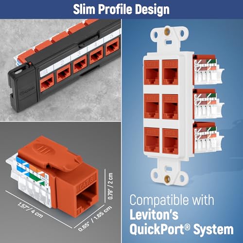 Image of Everest 45 Degree RJ45 Cat6 Keystone Jacks Slim Profile 10-Pack Orange | Compatible with 45 Angled Speed Termination Tool - 45Term (B0BL3GS7ZY)