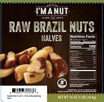 Raw Broken Brazil Nuts, 1 lb (16oz) Premium Wild Harvested, High Selenium, Batch Tested Peanut & Gluten Free, Non-GMO, Kosher, Resealable Bag
