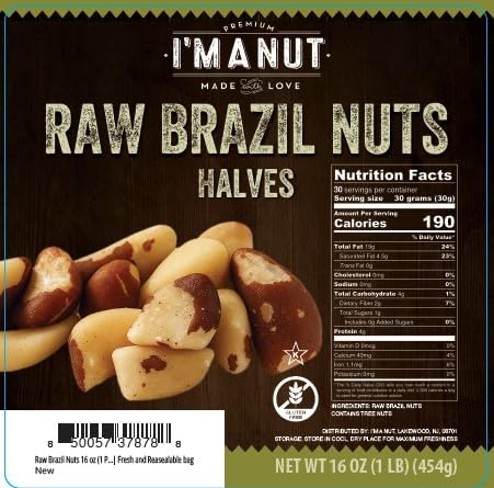 Image of Raw Broken Brazil Nuts, 1 lb (16oz) - Premium Wild Harvested, High Selenium, Batch Tested Peanut & Gluten Free, Non-GMO, Kosher, Resealable Bag