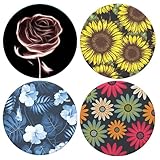 Universal Collapsible Phone Grip & Stand Holder - 360° Rotating Foldable Sticker Mount for iPhone Android Smartphones Tablets 4 Pack - Rose Sunflower Bauhinia Daisy