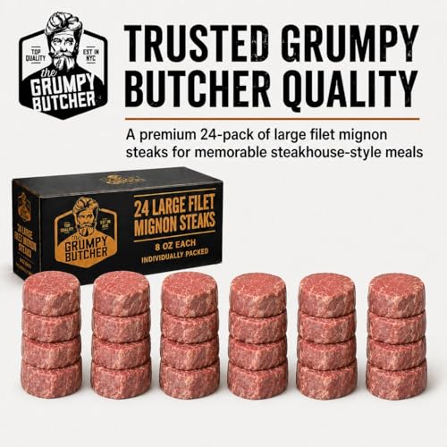 Image of Grumpy Butcher Aged Large Filet Mignon Steaks, 24 Pack, 12 lb Total