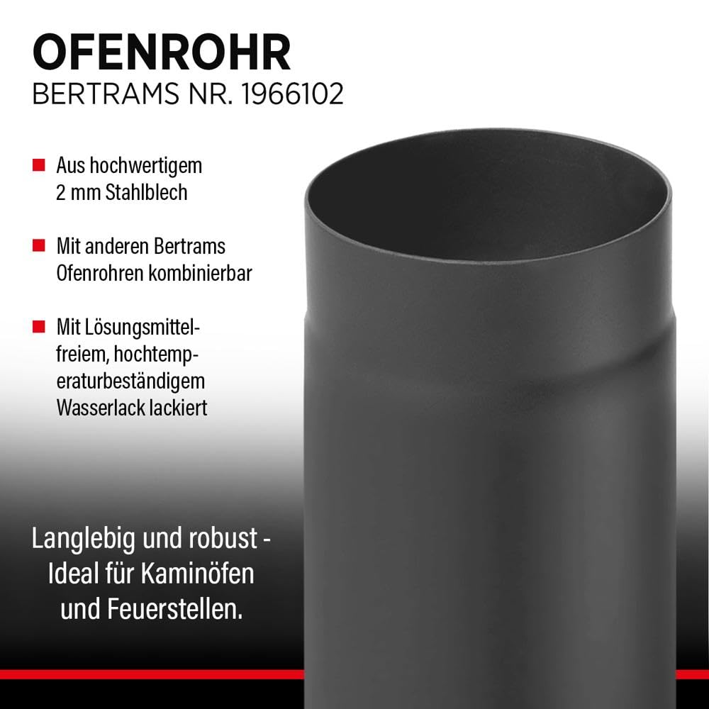 BERTRAMS Ofenrohr 120mm Ø 100 cm Gussgrau I Stahlrohr mit 95cm Einbaulänge