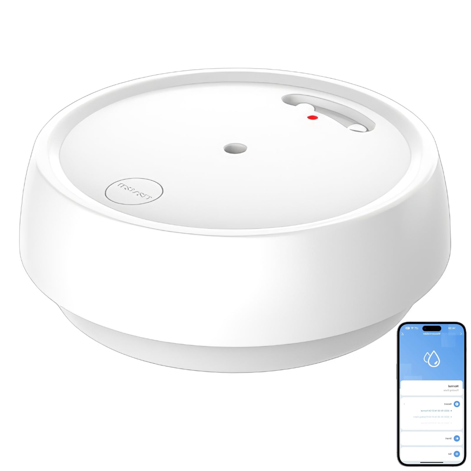 Detector Agua Inteligente WiFi Sensor de Alarma Audio Detector Inteligente de Fugas Agua Inundación Inalámbrico 110 dB para Lavabo Sótano Cocina Notificación App Impermeable IP66