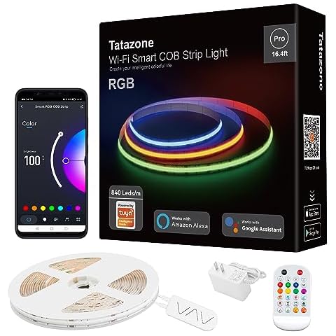 Tatazone 840leds/m Smart RGB COB Led Strip Lights, 16.4ft WiFi COB Light Strip Work with Alexa and Google, Color Changing Music Sync, Indoor COB Strip Lights with Remote for TV, Party, Kitchen Cover