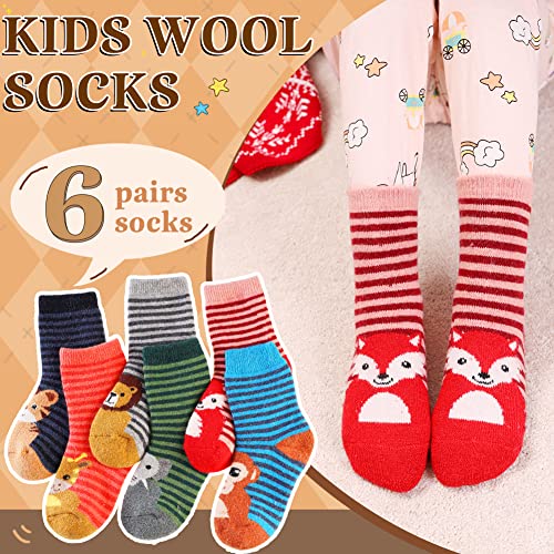 Kids Merino Wool Socks Boys Girls Hiking Boot Winter Thermal Warm Cozy Soft Toddler Thick Crew Socks 6 Pairs (6 Pairs Stripe Animal, 8-12 Years) #TOP1