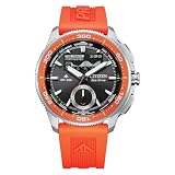 Citizen Eco-Drive WaveTracker da uomo: cassa in acciaio inox color argento da 42 mm con cinturino BENEBiOL e quadrante nero a raggi solari, display LCD MIP (stile: JV3000-13E)