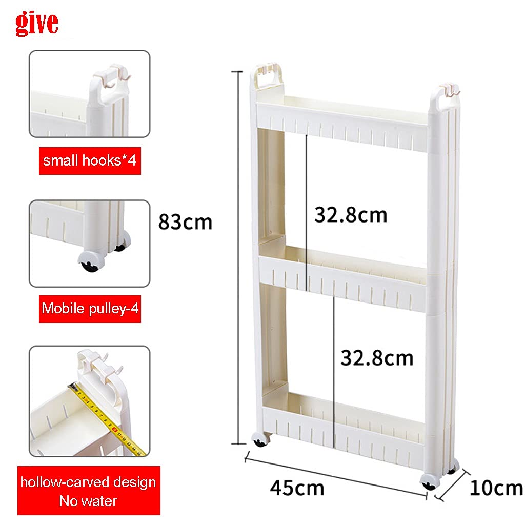 Carro De Almacenamiento De 3 Niveles, Organizador De Estanterías Móviles, Carro De Utilidad Rodante Deslizante, Multiusos para Cocina, Baño, Lavandería, Lugares Estrechos, Color Blanco