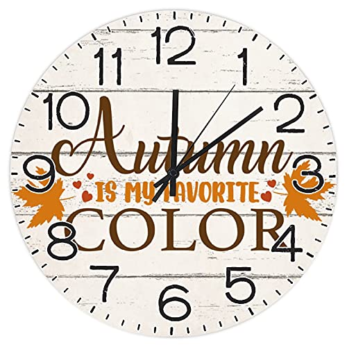 Autumn Is My Favorite Color Wall Clock Maple Leaves Vintage Fall Wood Clock Battery Operated Non-Ticking Clock Farmhouse Rustic Wood Wall Art Thanksgiving For Office School 10 Inch #TOP9