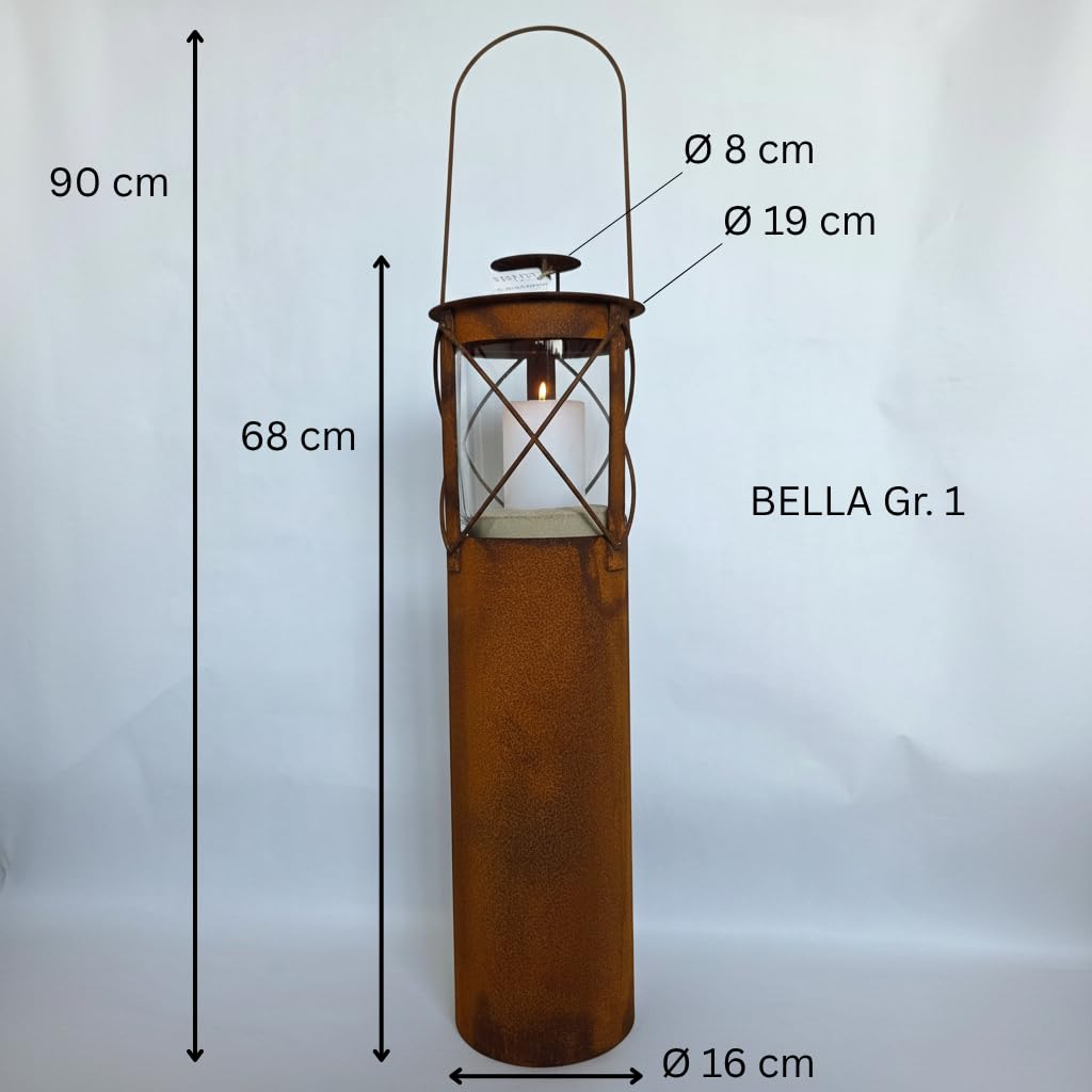 Edelrost Laterne Bella mit Glaseinsatz – Gartenlaterne Metall Rostoptik – Windlicht für Garten, Terrasse und Balkon – Rustikale Gartendeko für Kerzen