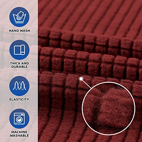 KEKUOU Stretch Single Sofa Slipcover 1 Piece Couch Sofa Cover (31"-55") Furniture Protector 1 Seater Sofa with Elastic Bottom for Kids,Pet.Jacquard Small Checked Pattern Fabric(Small,Dark Red)