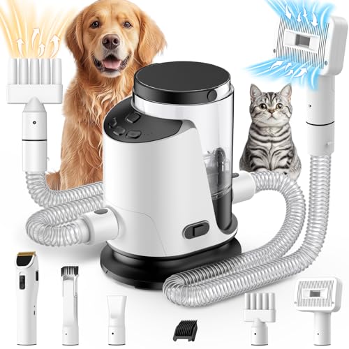 Dog Vacuum, Dryer and Clipper for Shedding Dogs, 3L Canister for Large Dogs, 3 in 1 Dog Grooming Kit at Home, Pet Grooming Kits with Temperature and Airflow ajus