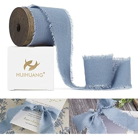 HUIHUANG Dusty Blue Cotton Linen Ribbon Cover