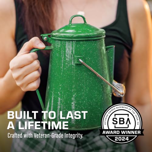 Image of COLETTI Classic Camping Kettle 60 oz - Tea and Camp Kettle, NO Aluminum or Plastic, Ideal for Boiling Water [Green Enamel]