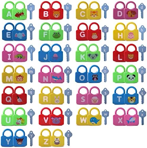 YECEN Color ABC Learning Lock Educational Letter Combination-with 26 Locks, 26 Keys Montessori Preschool Alphabet Learning Game Early Education Toys