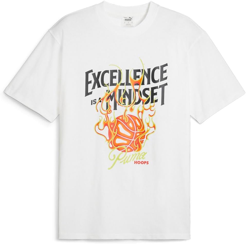 PUMA Mens Hoops X Excellence Graphic Crew Neck Short Sleeve Casual Tops Casual - White
