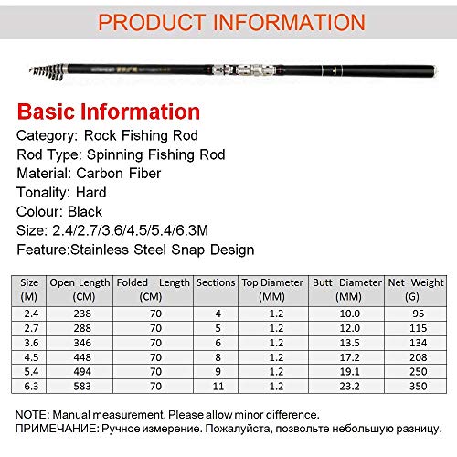 Carbon Fiber 8ft - 24ft Telescopic Fishing Rod Portable Travel Ultralight Carp Feeder Fishing Rod Boat Sea (Size : 18ft) - Image 2