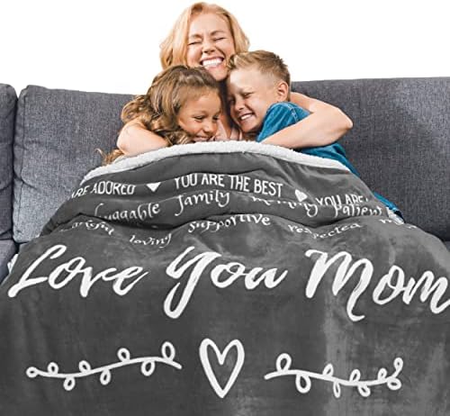 FILO ESTILO Mothers Day Gifts for Mom Blanket from Daughter or Son, Thoughtful, Unique Mom Blanket Filled with Sentimental Meaningful Words to Say Love You Mom 60x50 Inches (Grey, Sherpa)