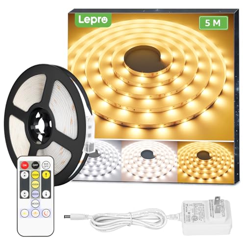 Lepro LED Strip Lights, 16.4ft Dimmable Light Strip, 3000-6000K Tunable White,300 LEDs SMD 2835 LED Tape Light for Bedroom Home Kitchen, Non-Waterproof 16.4 ft