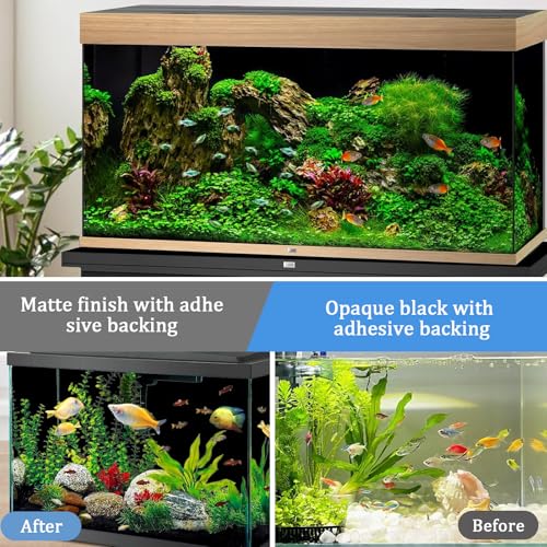 CHENGCKJ Statisch Haftender Aquariumhintergrund 40x400cm Aquarium Folie Rückwand Schwarzer Aquarium Rückwandfolie mit Kleber Selbstklebend Hintergrund für Aquarien Terrarium