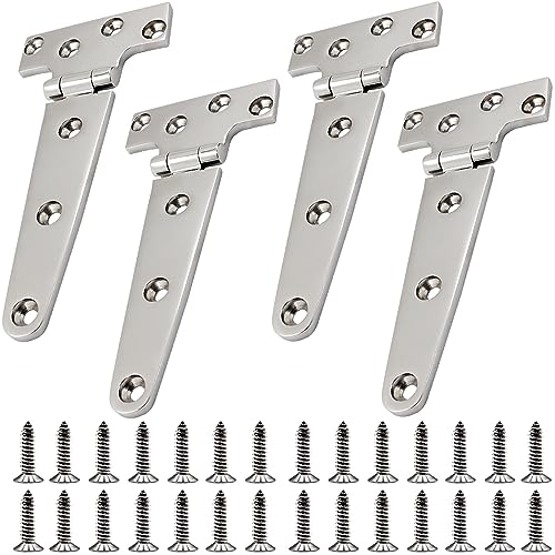 Laorde 316 Stainless Steel T Hinges Marine Grade 6'' x 3" Heavy Duty Boat Hatch Hinge (150 mm X 72 mm) 4 Pack Casting Cabinet Hardware Door Hinge with Screws