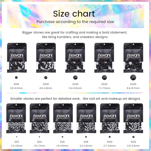 Image of Novani Rhinestones 3000Pcs Flatback Crystal Round Loose Gemstones Glass Rhinestones for Crafts Makeup Nail Art Clothes Shoes DIY Decorations(SS10, 2.7-2.9mm,Black)