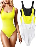 OQQ Women's 3 Piece Bodysuits Sexy Ribbed Sleeveless Square Neck Tank Tops Leotard 2025 Trendy Outfits Black Yellow White
