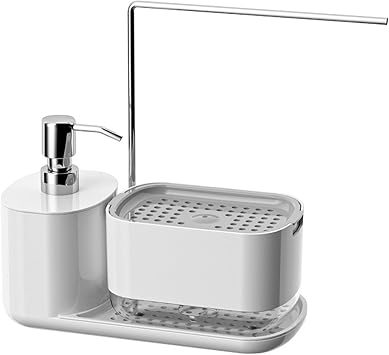Kitchen Soap Dispenser Set Soap Dispenser with Non-Slip Base Hand Dish Soap Dispenser Set with Non-Slip Base 5-in-1 Kitchen Organizer White