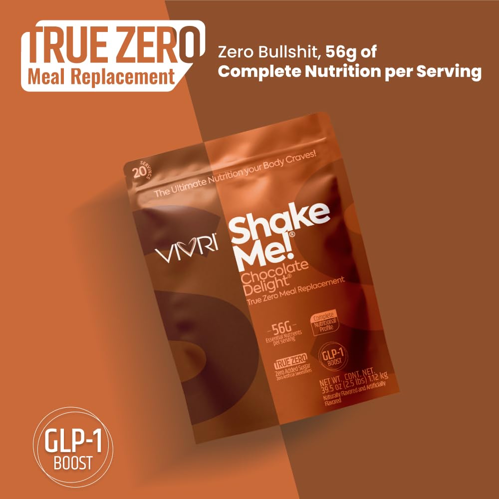 VIVRI ShakeMe! TRUE ZERO Chocolate | Complete Meal Replacement | 20 Servings | 22g Triple Premium Protein, 45 Nutrients & 8 Superfoods | Supports Full-Body Health & Energy