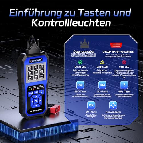 KONNWEI KW450 OBD2 Diagnosegerät mit 9 Spezialfunktionen für VAG Fahrzeuge Diagnose Code Reader Öl SAS EPB TPS Reset Injektor Codierung DPF Lampe Anpassung Suspension Scan Tool Deutsch