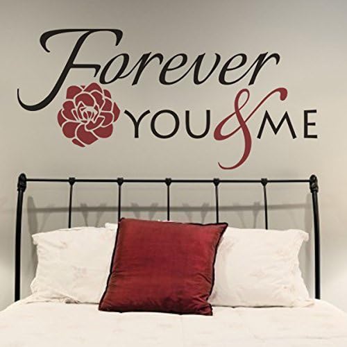 DigTour WallArt Calcomanía de pared con texto en inglés "Romantic Couples Quote Forever You & Me", diseño personalizado de hermosas flores, arte A