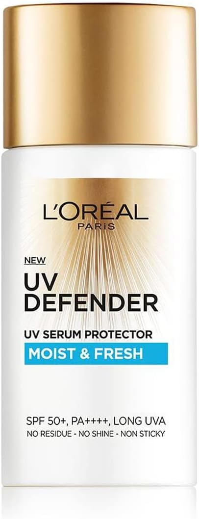 L'OREAL PARIS UV Defender Serum Protector - Sunscreen SPF 50 PA+++, Moist & Fresh, Non-Greasy, Hydrating Sunscreen, With Hyaluronic Acid, 50 ml