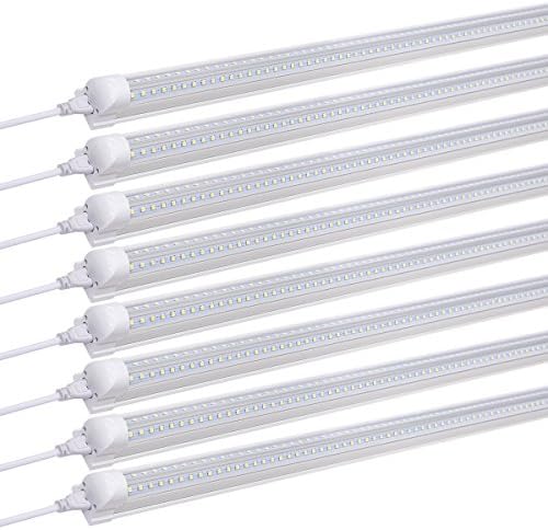 Byingo 2-Row V-Shape 4ft 36W 6000K T8 LED Integrated Single Fixture Tube Shop Light Garage Light 4300 Lumens Super Brightness Clear Cover Daylight White AC 100-277V, 8-Pack