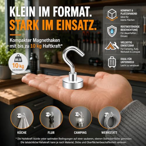 Neosmuk Magnethaken,Silber,11kg Kleiderhaken mit Neodym-Magnet,6er-Pack – Ansicht 6